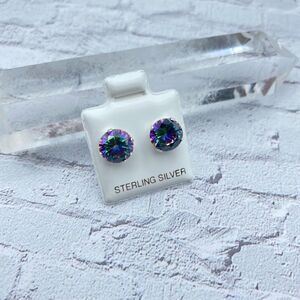 Rainbow Topaz CZ 8mm Sterling Silver Stud Earrings
